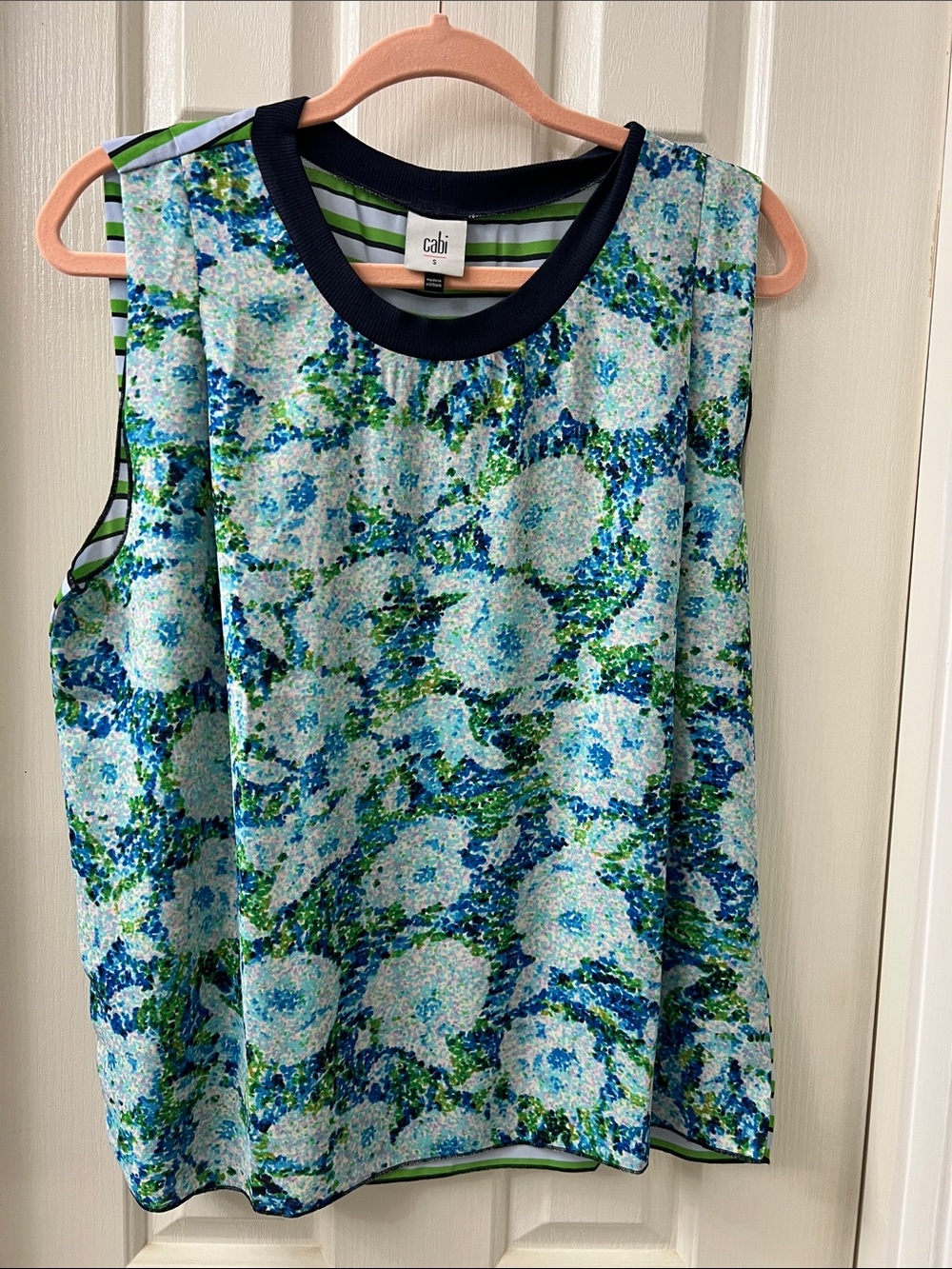 CAbi Blue & Green Floral Shell with Navy Trim